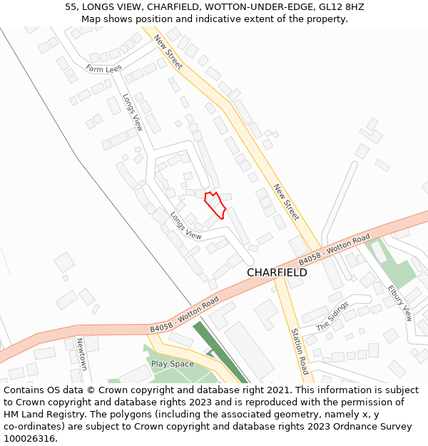 55, LONGS VIEW, CHARFIELD, WOTTON-UNDER-EDGE, GL12 8HZ: Location map and indicative extent of plot