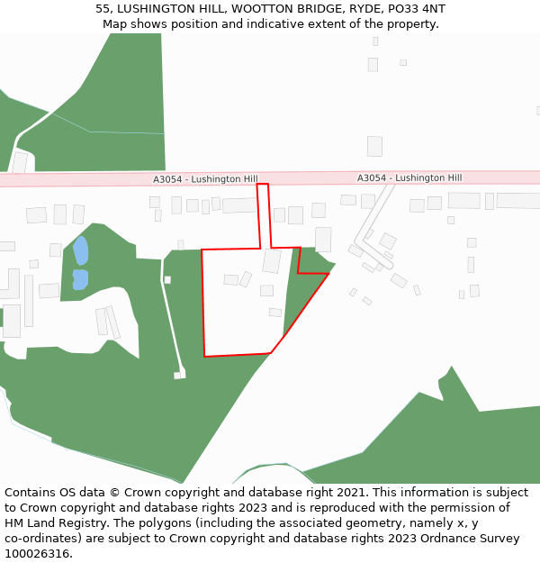 55, LUSHINGTON HILL, WOOTTON BRIDGE, RYDE, PO33 4NT: Location map and indicative extent of plot
