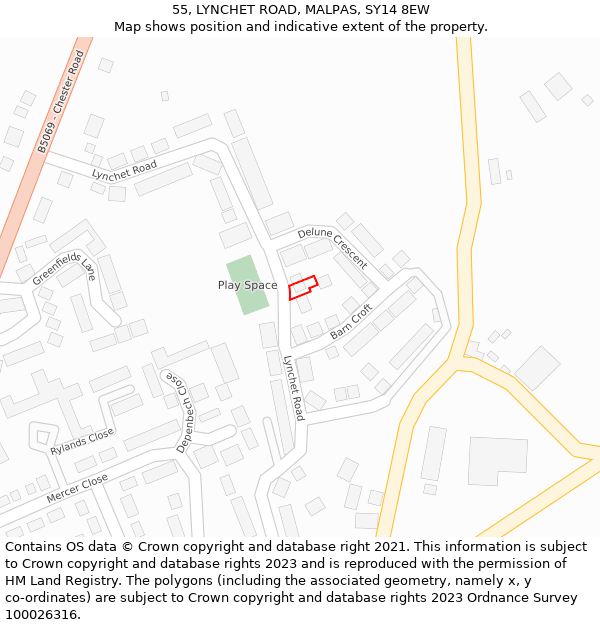 55, LYNCHET ROAD, MALPAS, SY14 8EW: Location map and indicative extent of plot