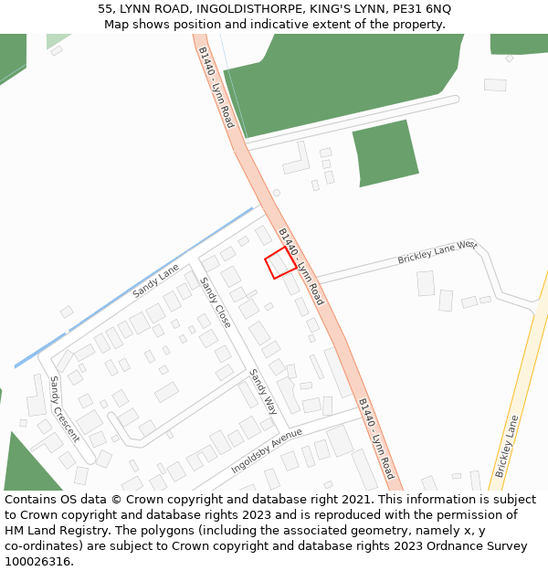 55, LYNN ROAD, INGOLDISTHORPE, KING'S LYNN, PE31 6NQ: Location map and indicative extent of plot