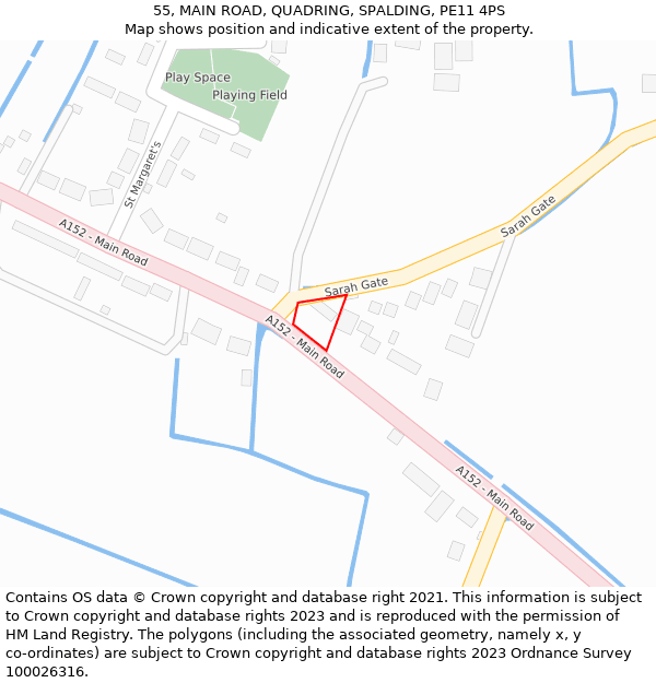 55, MAIN ROAD, QUADRING, SPALDING, PE11 4PS: Location map and indicative extent of plot