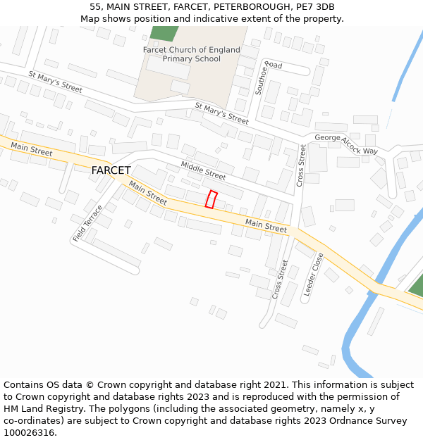 55, MAIN STREET, FARCET, PETERBOROUGH, PE7 3DB: Location map and indicative extent of plot