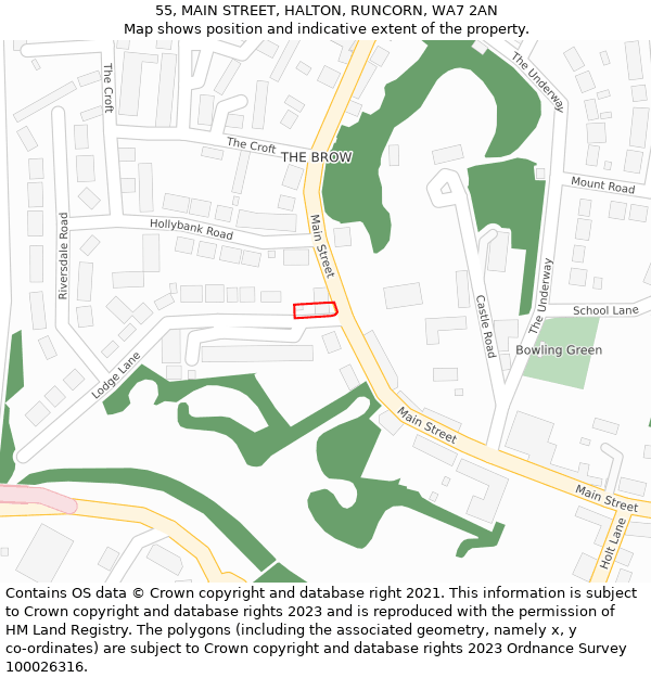 55, MAIN STREET, HALTON, RUNCORN, WA7 2AN: Location map and indicative extent of plot