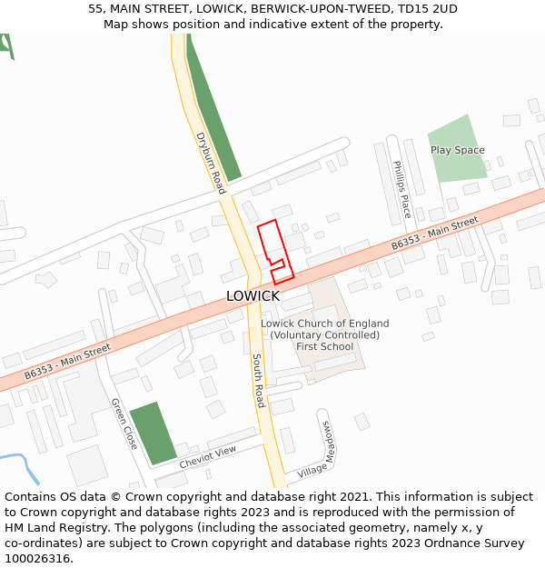 55, MAIN STREET, LOWICK, BERWICK-UPON-TWEED, TD15 2UD: Location map and indicative extent of plot