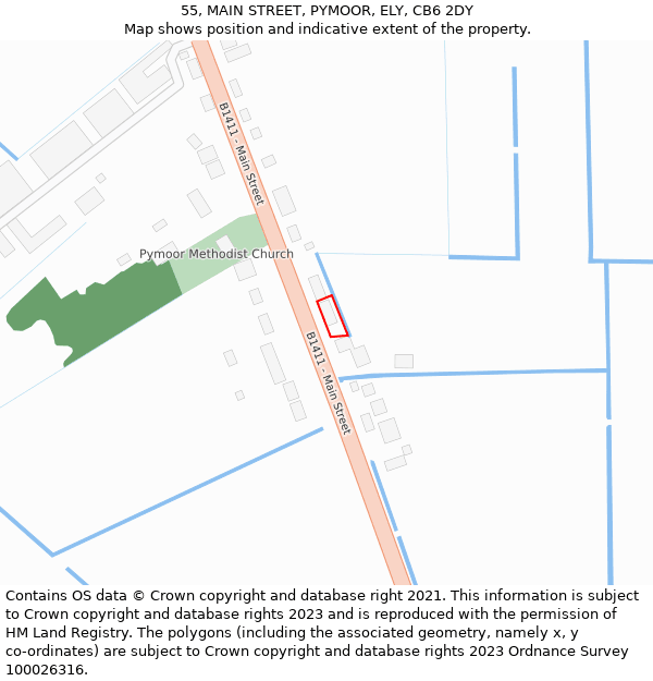 55, MAIN STREET, PYMOOR, ELY, CB6 2DY: Location map and indicative extent of plot