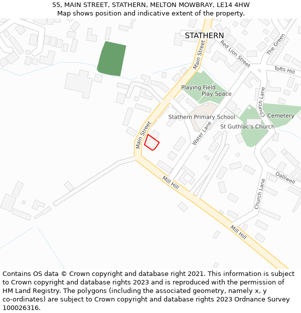 55, MAIN STREET, STATHERN, MELTON MOWBRAY, LE14 4HW: Location map and indicative extent of plot