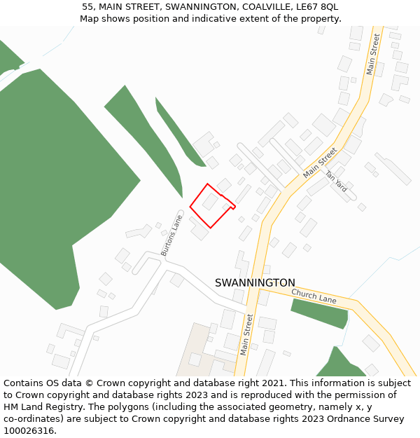 55, MAIN STREET, SWANNINGTON, COALVILLE, LE67 8QL: Location map and indicative extent of plot