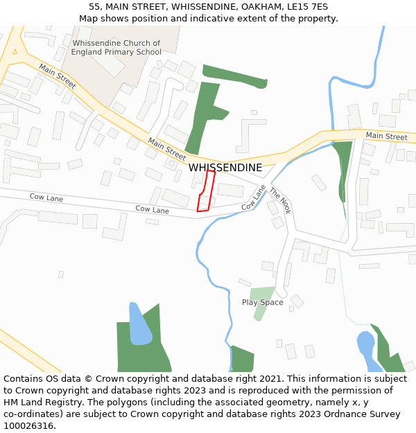 55, MAIN STREET, WHISSENDINE, OAKHAM, LE15 7ES: Location map and indicative extent of plot