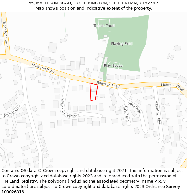 55, MALLESON ROAD, GOTHERINGTON, CHELTENHAM, GL52 9EX: Location map and indicative extent of plot