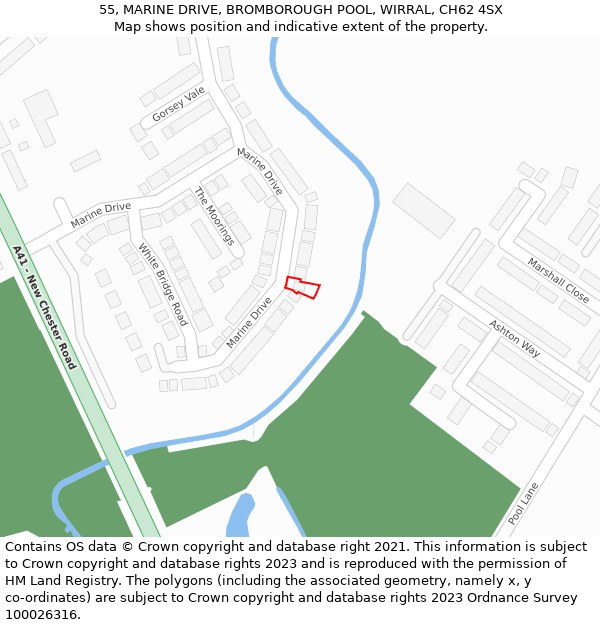 55, MARINE DRIVE, BROMBOROUGH POOL, WIRRAL, CH62 4SX: Location map and indicative extent of plot