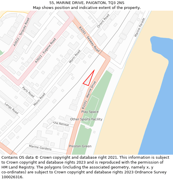 55, MARINE DRIVE, PAIGNTON, TQ3 2NS: Location map and indicative extent of plot