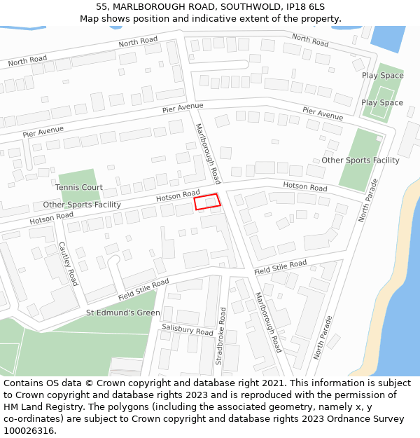 55, MARLBOROUGH ROAD, SOUTHWOLD, IP18 6LS: Location map and indicative extent of plot