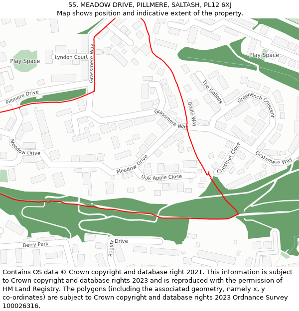 55, MEADOW DRIVE, PILLMERE, SALTASH, PL12 6XJ: Location map and indicative extent of plot