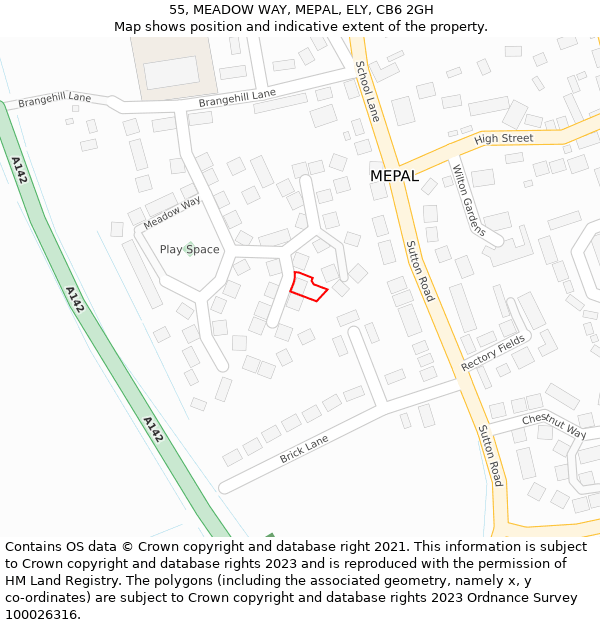 55, MEADOW WAY, MEPAL, ELY, CB6 2GH: Location map and indicative extent of plot