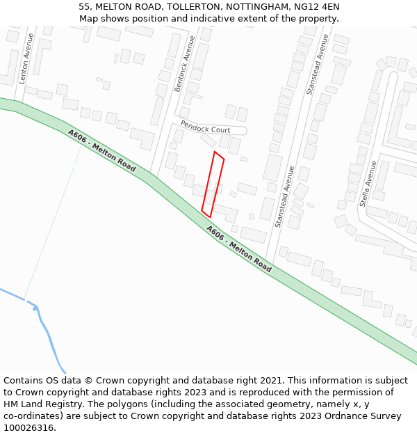 55, MELTON ROAD, TOLLERTON, NOTTINGHAM, NG12 4EN: Location map and indicative extent of plot