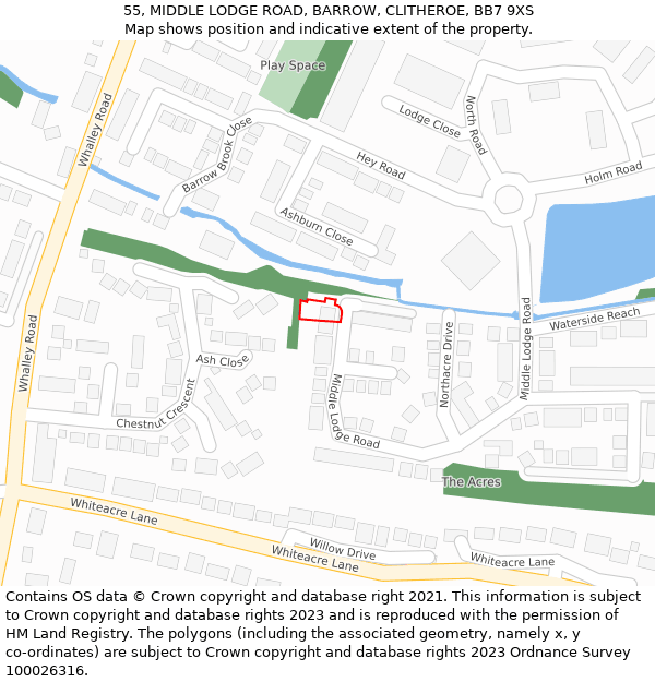 55, MIDDLE LODGE ROAD, BARROW, CLITHEROE, BB7 9XS: Location map and indicative extent of plot