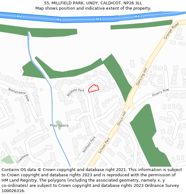 55, MILLFIELD PARK, UNDY, CALDICOT, NP26 3LL: Location map and indicative extent of plot