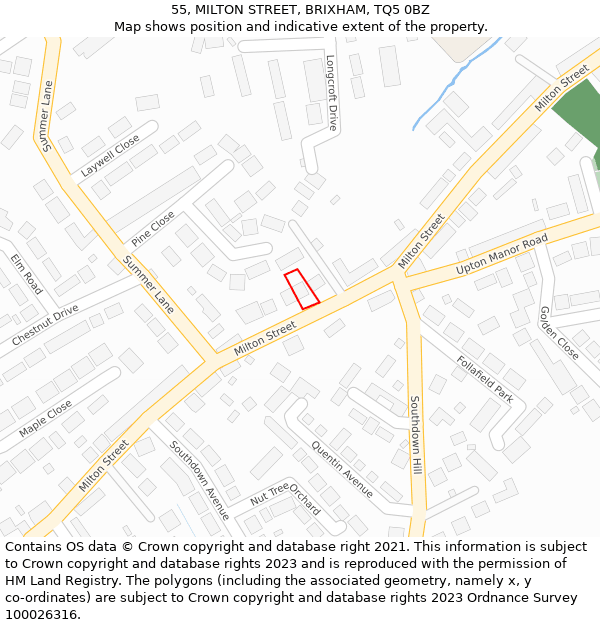 55, MILTON STREET, BRIXHAM, TQ5 0BZ: Location map and indicative extent of plot
