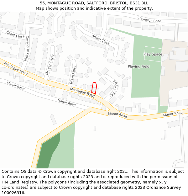 55, MONTAGUE ROAD, SALTFORD, BRISTOL, BS31 3LL: Location map and indicative extent of plot