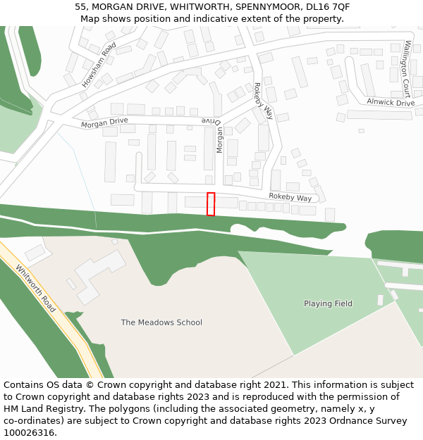 55, MORGAN DRIVE, WHITWORTH, SPENNYMOOR, DL16 7QF: Location map and indicative extent of plot