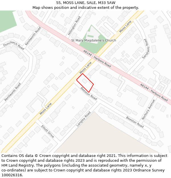 55, MOSS LANE, SALE, M33 5AW: Location map and indicative extent of plot