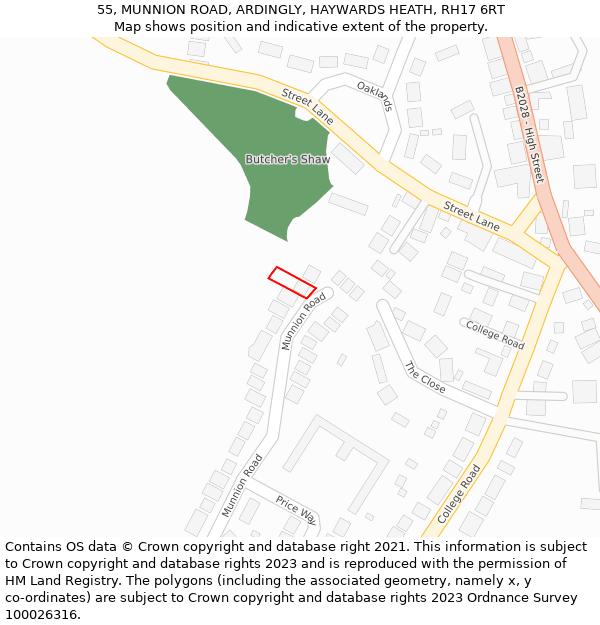 55, MUNNION ROAD, ARDINGLY, HAYWARDS HEATH, RH17 6RT: Location map and indicative extent of plot