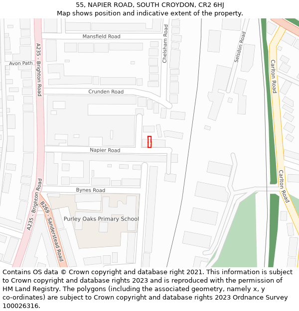 55, NAPIER ROAD, SOUTH CROYDON, CR2 6HJ: Location map and indicative extent of plot