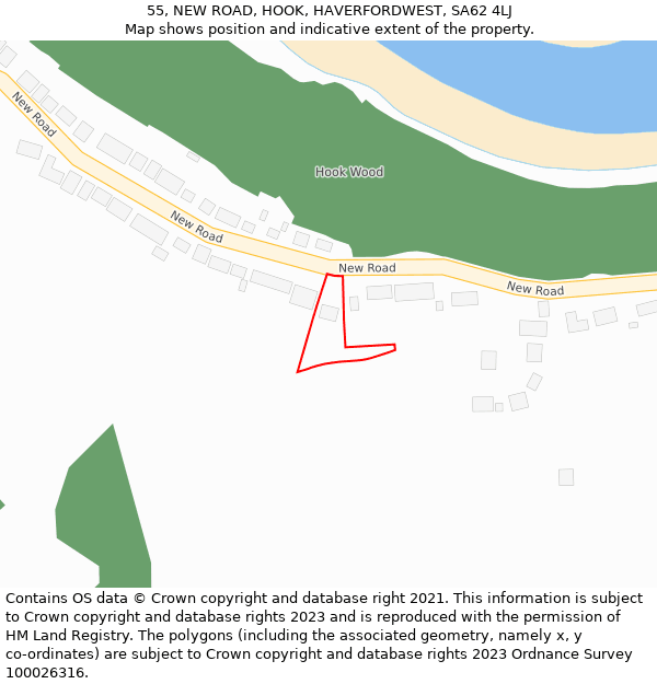 55, NEW ROAD, HOOK, HAVERFORDWEST, SA62 4LJ: Location map and indicative extent of plot