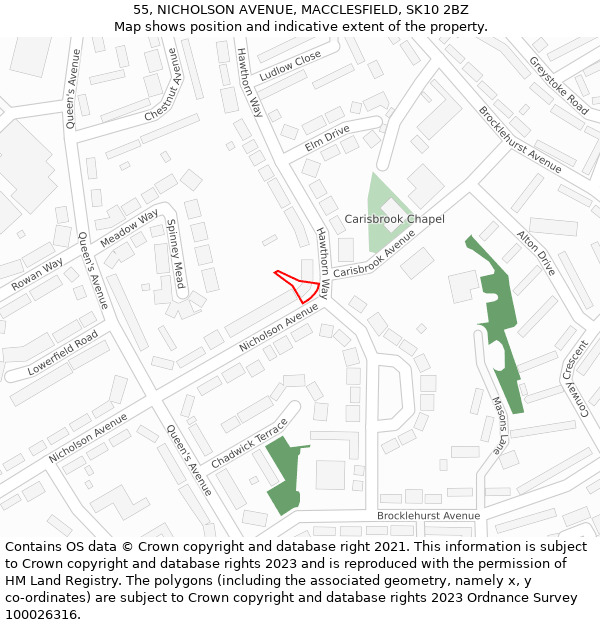 55, NICHOLSON AVENUE, MACCLESFIELD, SK10 2BZ: Location map and indicative extent of plot