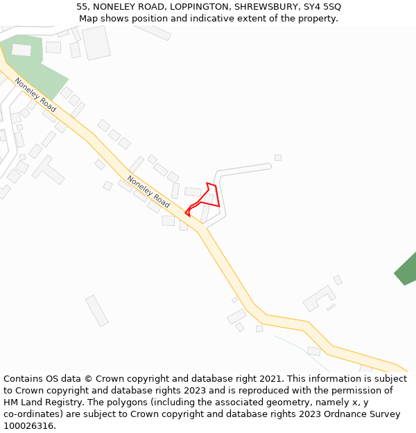 55, NONELEY ROAD, LOPPINGTON, SHREWSBURY, SY4 5SQ: Location map and indicative extent of plot