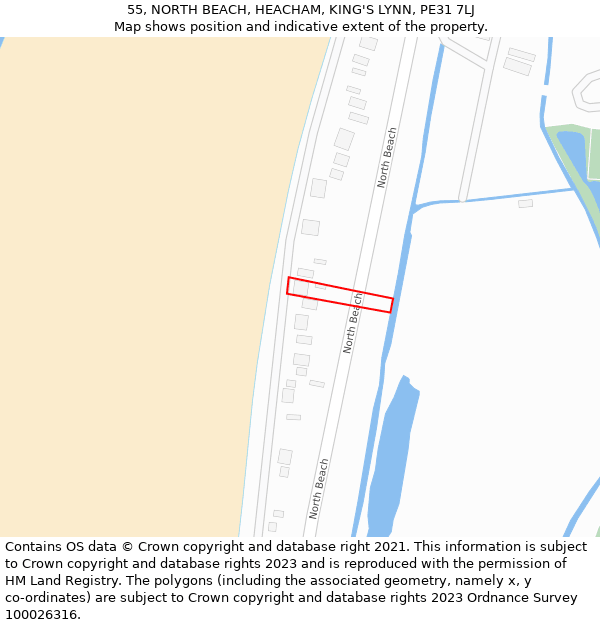 55, NORTH BEACH, HEACHAM, KING'S LYNN, PE31 7LJ: Location map and indicative extent of plot