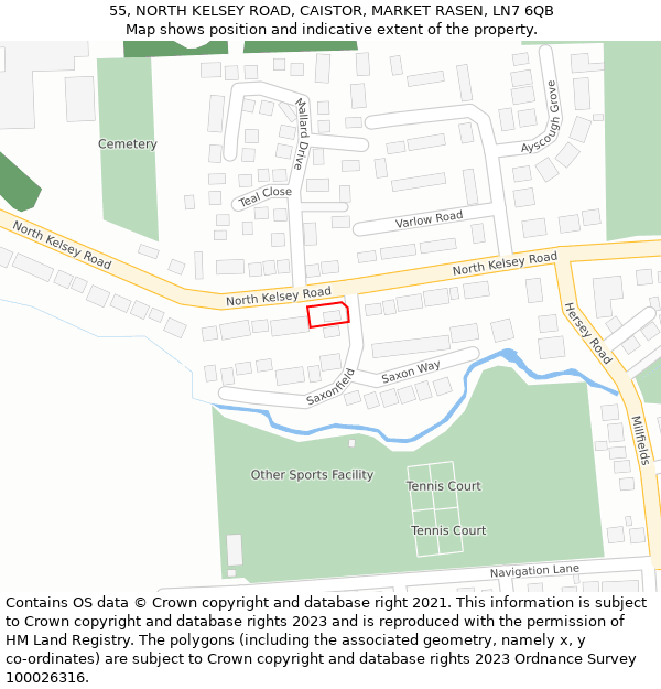 55, NORTH KELSEY ROAD, CAISTOR, MARKET RASEN, LN7 6QB: Location map and indicative extent of plot