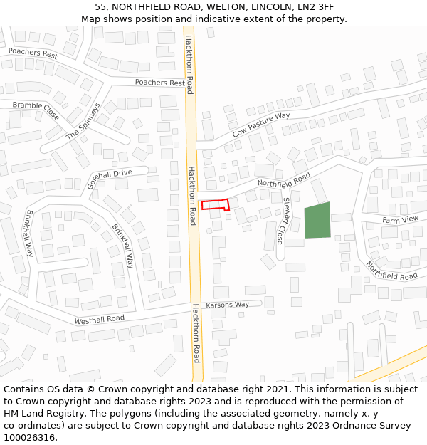 55, NORTHFIELD ROAD, WELTON, LINCOLN, LN2 3FF: Location map and indicative extent of plot