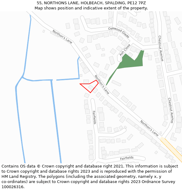 55, NORTHONS LANE, HOLBEACH, SPALDING, PE12 7PZ: Location map and indicative extent of plot