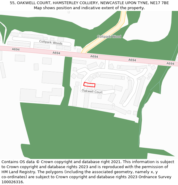 55, OAKWELL COURT, HAMSTERLEY COLLIERY, NEWCASTLE UPON TYNE, NE17 7BE: Location map and indicative extent of plot