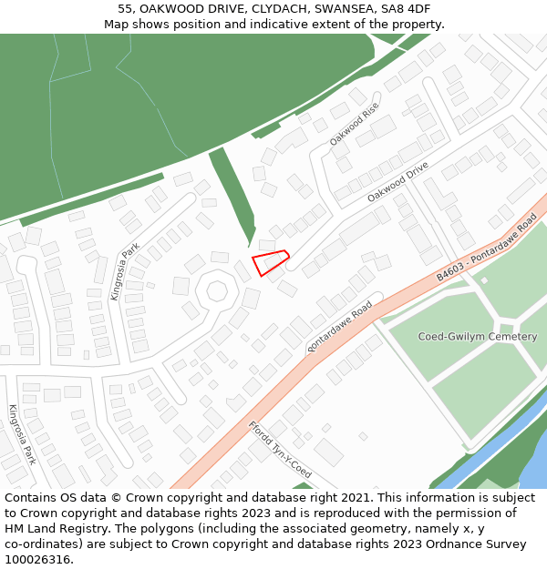 55, OAKWOOD DRIVE, CLYDACH, SWANSEA, SA8 4DF: Location map and indicative extent of plot