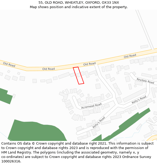55, OLD ROAD, WHEATLEY, OXFORD, OX33 1NX: Location map and indicative extent of plot