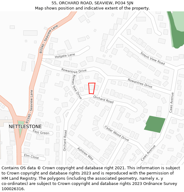 55, ORCHARD ROAD, SEAVIEW, PO34 5JN: Location map and indicative extent of plot