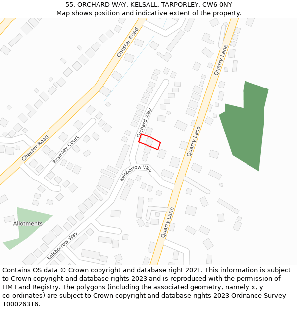 55, ORCHARD WAY, KELSALL, TARPORLEY, CW6 0NY: Location map and indicative extent of plot