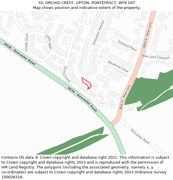 55, ORCHID CREST, UPTON, PONTEFRACT, WF9 1NT: Location map and indicative extent of plot