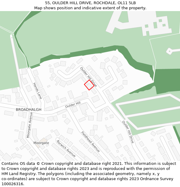 55, OULDER HILL DRIVE, ROCHDALE, OL11 5LB: Location map and indicative extent of plot