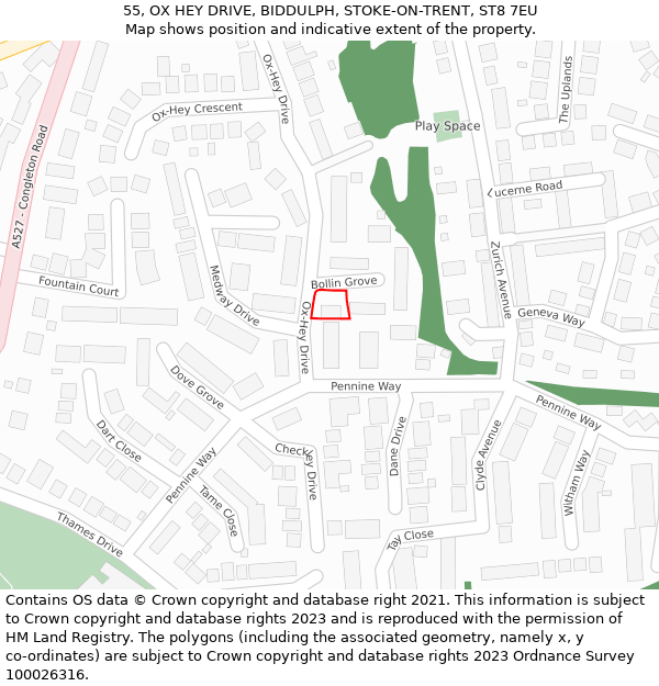 55, OX HEY DRIVE, BIDDULPH, STOKE-ON-TRENT, ST8 7EU: Location map and indicative extent of plot