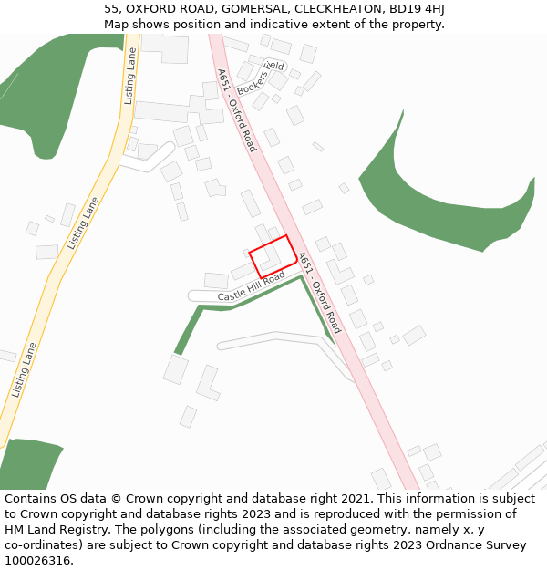 55, OXFORD ROAD, GOMERSAL, CLECKHEATON, BD19 4HJ: Location map and indicative extent of plot