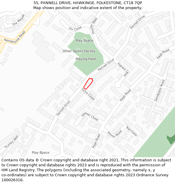 55, PANNELL DRIVE, HAWKINGE, FOLKESTONE, CT18 7QP: Location map and indicative extent of plot