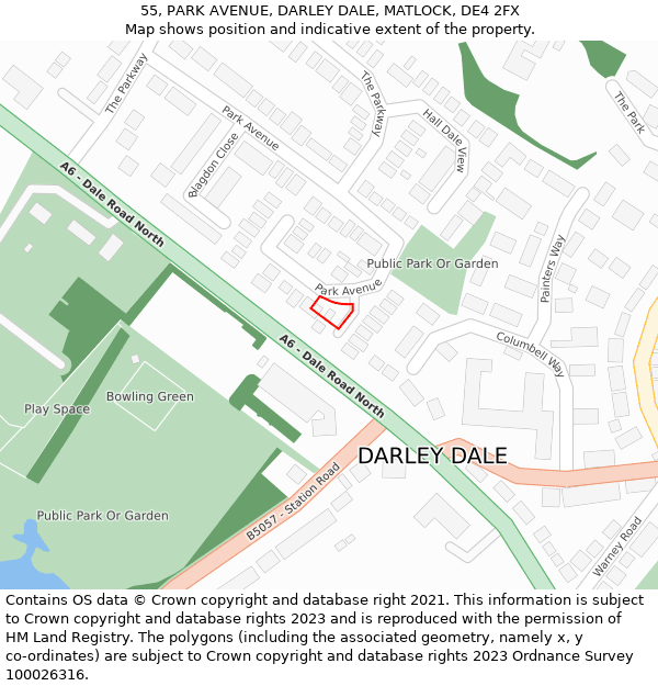 55, PARK AVENUE, DARLEY DALE, MATLOCK, DE4 2FX: Location map and indicative extent of plot