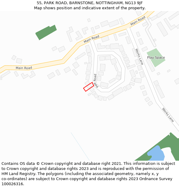 55, PARK ROAD, BARNSTONE, NOTTINGHAM, NG13 9JF: Location map and indicative extent of plot