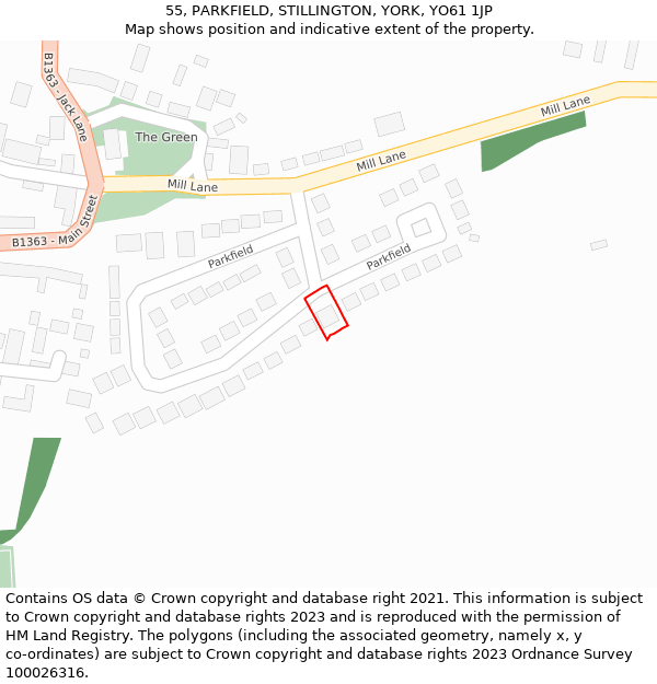 55, PARKFIELD, STILLINGTON, YORK, YO61 1JP: Location map and indicative extent of plot