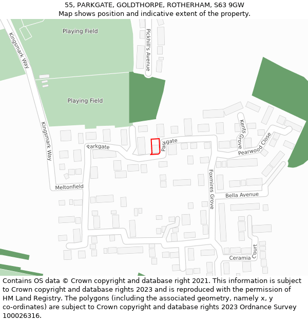 55, PARKGATE, GOLDTHORPE, ROTHERHAM, S63 9GW: Location map and indicative extent of plot