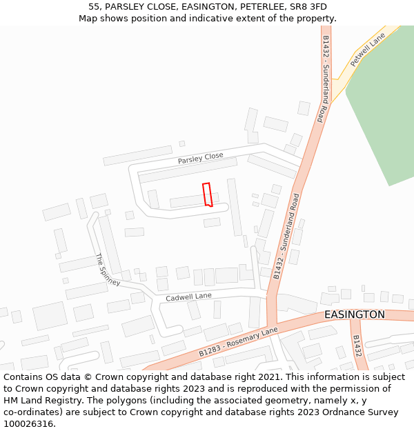 55, PARSLEY CLOSE, EASINGTON, PETERLEE, SR8 3FD: Location map and indicative extent of plot