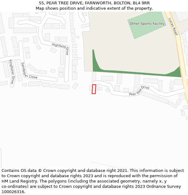 55, PEAR TREE DRIVE, FARNWORTH, BOLTON, BL4 9RR: Location map and indicative extent of plot